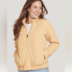 Jockey Bomber Jacket Zip Up Coat Ruffled Collar Brown Tan Khaki Women Large
